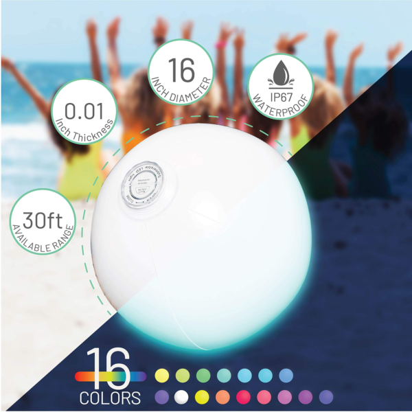 Pool Toy - 16" Light up Beach Ball Toy, Glow in Dark Pool Games Toys with 16 Color Changing Lights Child - Image 2