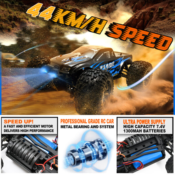 Remote Control Car - 1:16 High Speed Fast RC Cars, 40KM/H 4WD RC Truck, RC Drift Car for Kids Adults , Off Road Variable-Speed Vehicle with 2 Rechargeable Battery - Image 7