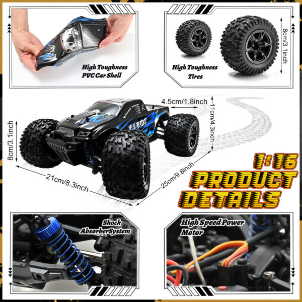 Remote Control Car - 1:16 High Speed Fast RC Cars, 40KM/H 4WD RC Truck, RC Drift Car for Kids Adults , Off Road Variable-Speed Vehicle with 2 Rechargeable Battery - Image 5