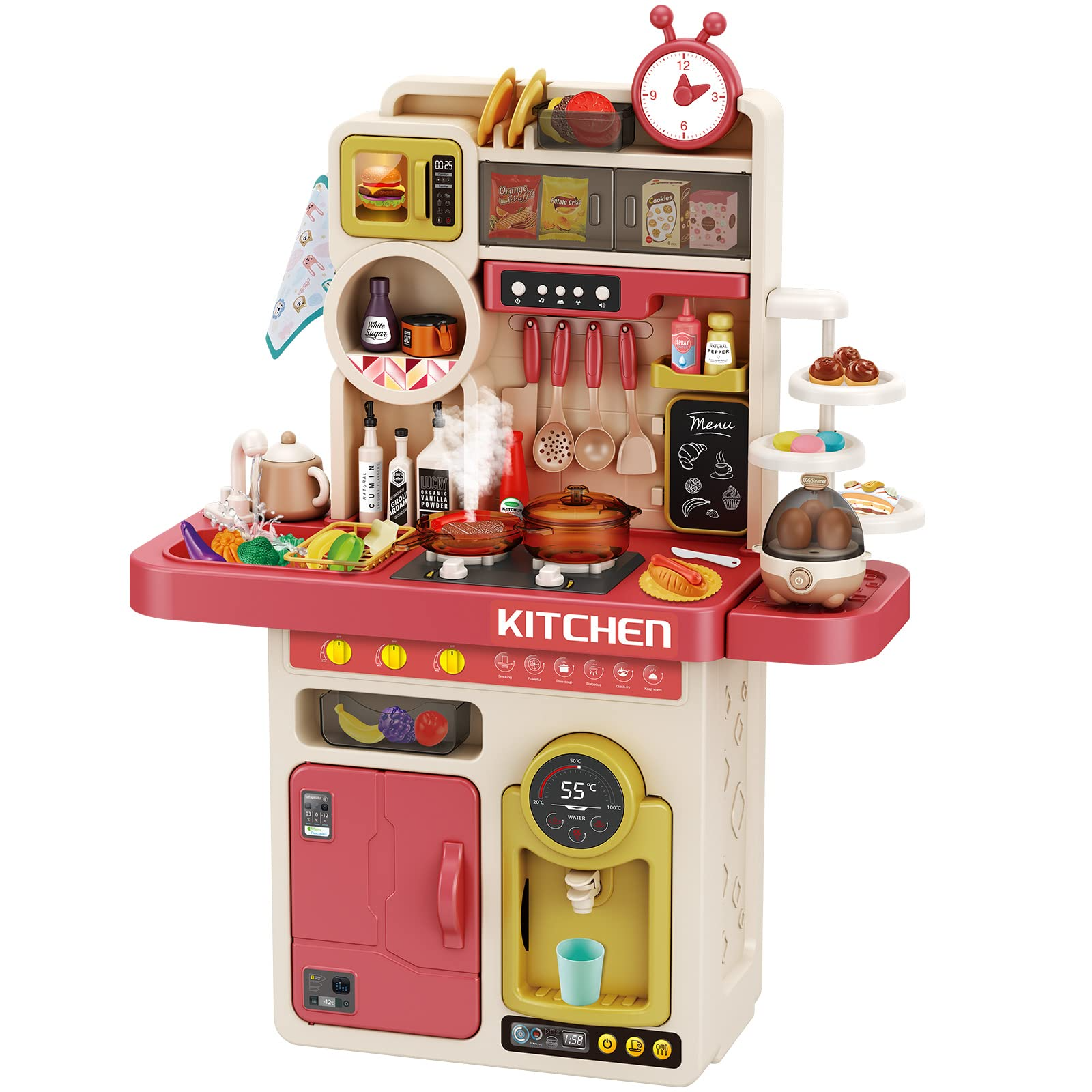 Kitchen Playset, 48PCS Pretend Cook Play Set Toys With Realistic Spray ...