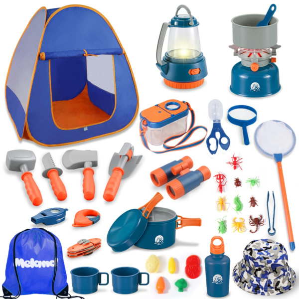 Kids Camping Set with Tent 42pcs - Camping Gear Toy with Pretend Play Tent Outdoor Toy for Toddlers Birthday Gift