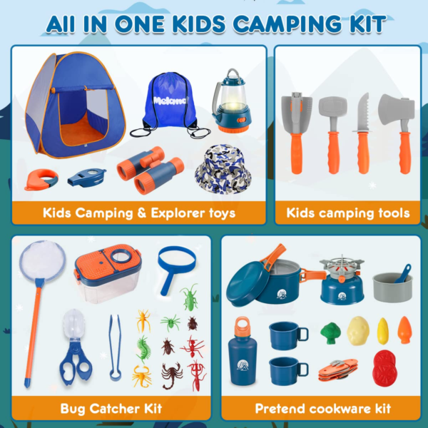 Kids Camping Set with Tent 42pcs - Camping Gear Toy with Pretend Play Tent Outdoor Toy for Toddlers Birthday Gift - Image 3