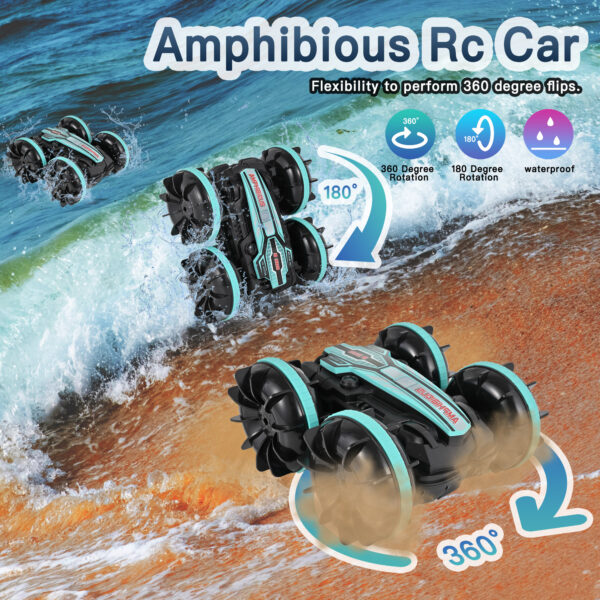 Amphibious Remote Control Car Boat, 1:16 Waterproof RC Monster Truck Stunt Car, RC Vehicle with Rotate 360° - Image 2