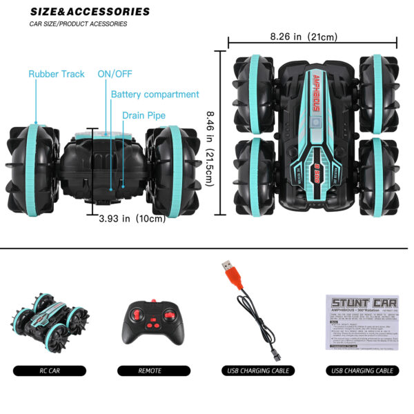 Amphibious Remote Control Car Boat, 1:16 Waterproof RC Monster Truck Stunt Car, RC Vehicle with Rotate 360° - Image 5