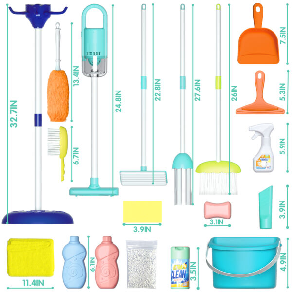 Kids Cleaning Set - Toy Cleaning Set Includes Broom, Mop, Brush, Dust Pan, Duster, Sponge, Clothes, Spray, Bucket, - Toy Kitchen Toddler Cleaning Set - Image 5