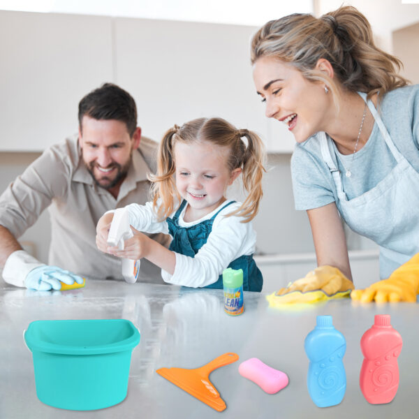 Kids Cleaning Set - Toy Cleaning Set Includes Broom, Mop, Brush, Dust Pan, Duster, Sponge, Clothes, Spray, Bucket, - Toy Kitchen Toddler Cleaning Set - Image 6