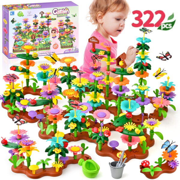 Flower Building Block Set - 322 PCS Flower Garden Toy Set for Girls, STEM Educational Kids Toys, Brain Development Preschool Kindergarten Toy for Girls 3-8