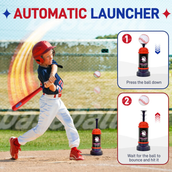 3-in-1 Baseball Set for Kids Includes Tee Ball Stand, Hanging Tee, Automatic Ball Launcher, and 6 Softballs, Indoor/Outdoor Play Sports Gift for Boys 3-8 - Image 3