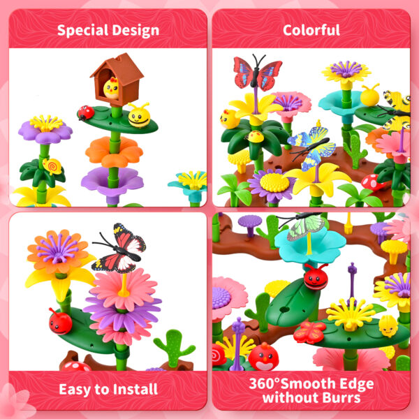 Flower Building Block Set - 322 PCS Flower Garden Toy Set for Girls, STEM Educational Kids Toys, Brain Development Preschool Kindergarten Toy for Girls 3-8 - Image 3