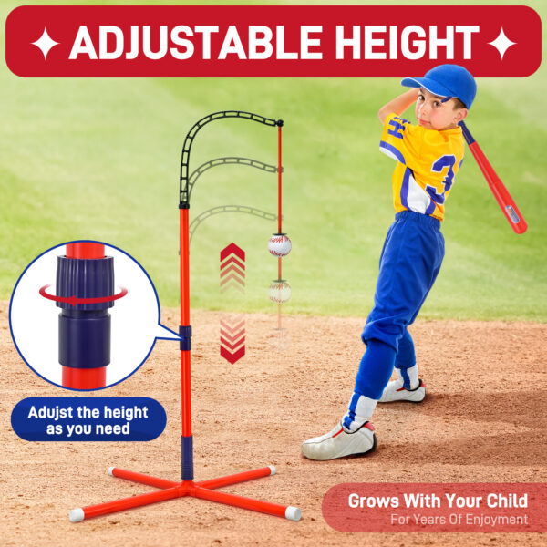 3-in-1 Baseball Set for Kids Includes Tee Ball Stand, Hanging Tee, Automatic Ball Launcher, and 6 Softballs, Indoor/Outdoor Play Sports Gift for Boys 3-8 - Image 4