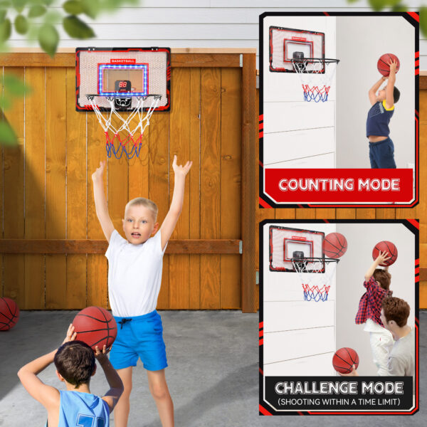 Basketball Hoop Indoor - 17.3''×11.8'' Mini Basketball Hoop Outdoor with LED Light/Scoreboard, Door Basketball Net Basketball Toys Gifts for Boys Girls 3-12 - Image 5