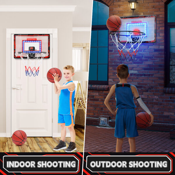 Basketball Hoop Indoor - 17.3''×11.8'' Mini Basketball Hoop Outdoor with LED Light/Scoreboard, Door Basketball Net Basketball Toys Gifts for Boys Girls 3-12 - Image 6