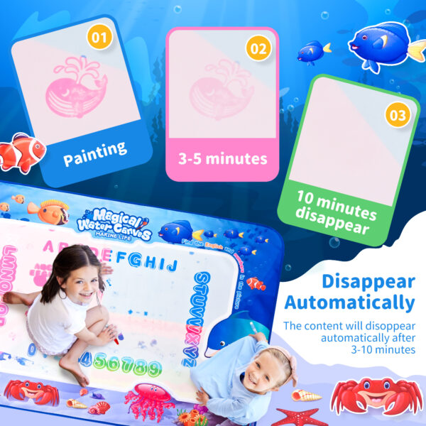 Water Doodle Mat - 60*40 Inch Extra-Large Doodle Drawing Mat for Kids, 24pcs Water Painting Mat Sensory Learning and Educational Toys for Toddlers - Image 6