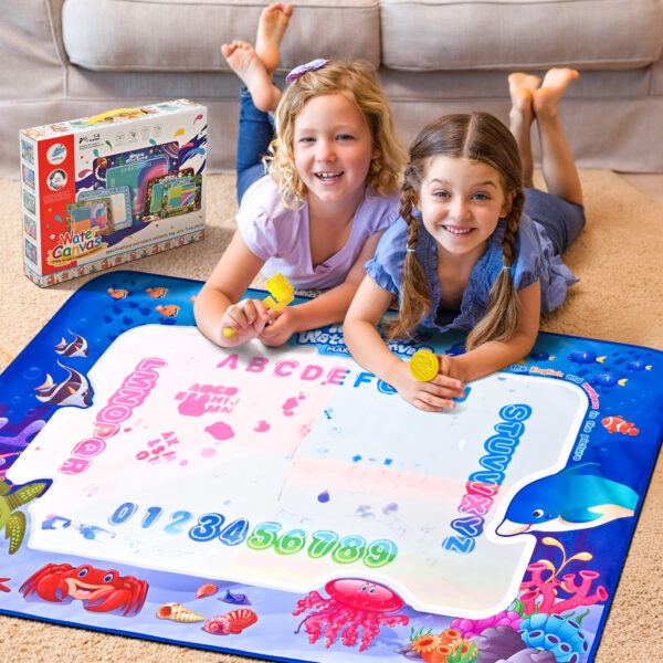 Water Doodle Mat - 60*40 Inch Extra-Large Doodle Drawing Mat for Kids, 24pcs Water Painting Mat Sensory Learning and Educational Toys for Toddlers - Image 7